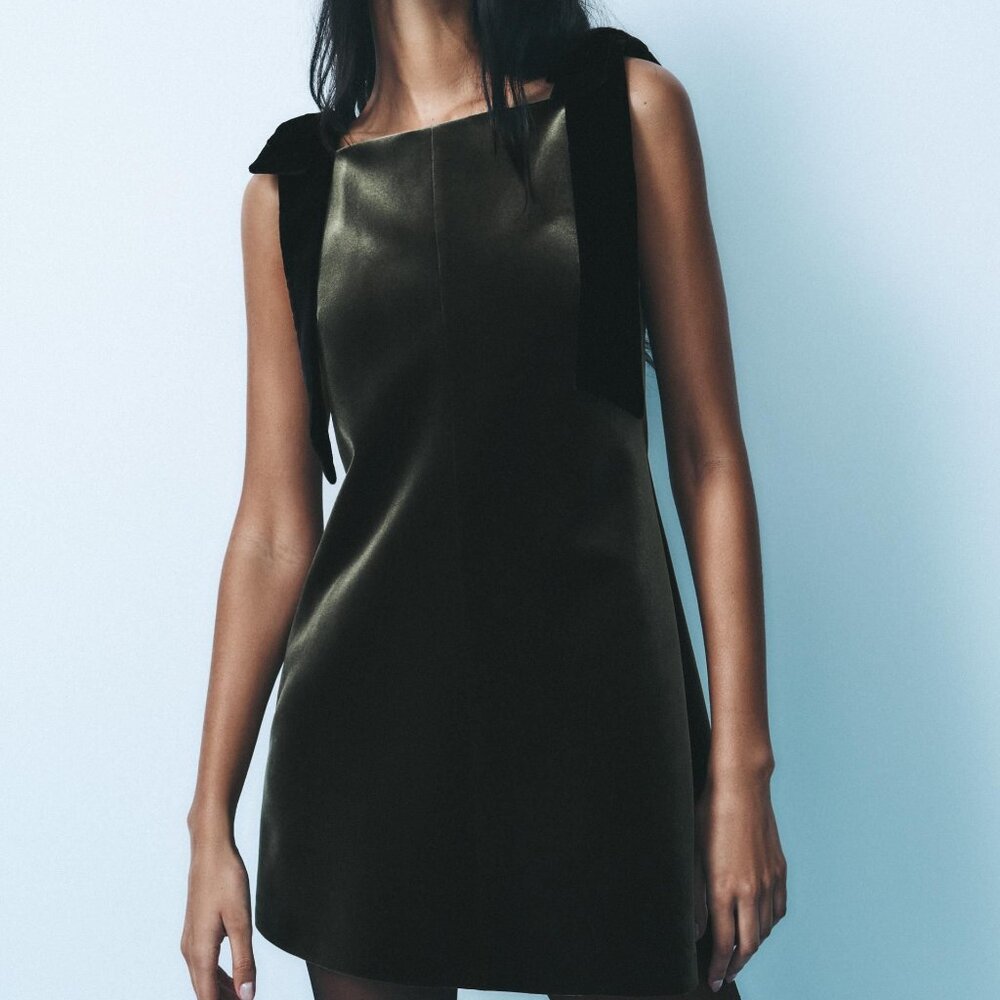 ZARA NWT VELVET BOW DRESS